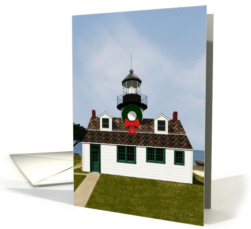 Christmas wreath on lighthouse, Point Pinos, Monterey, CA card