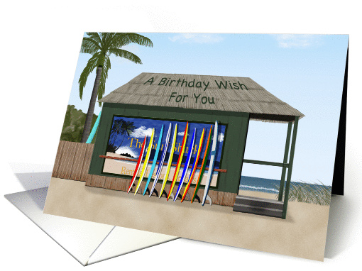 Happy birthday with surfboards and beach card (974993)