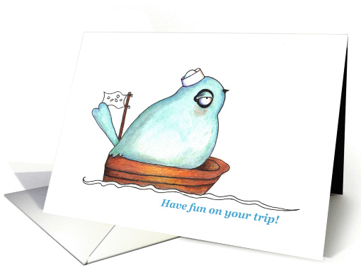 Blue bird sailing on a trip on a boat card (978315)