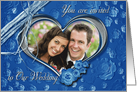 Wedding Invitation photo card on blue background card