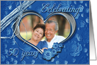 50th Wedding Anniversary photo card on blue background card