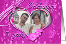 3rd Wedding Anniversary photo card on pink background card