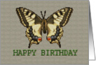 Digital Cross stitched butterfly on canvas Birthday card