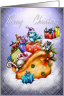 A sack of toys Merry Christmas with cute bluebird card