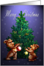 Bears decorating Christmas tree card
