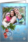 Christmas photo card framed on blue background card