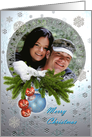 Christmas photo card framed on silver background card