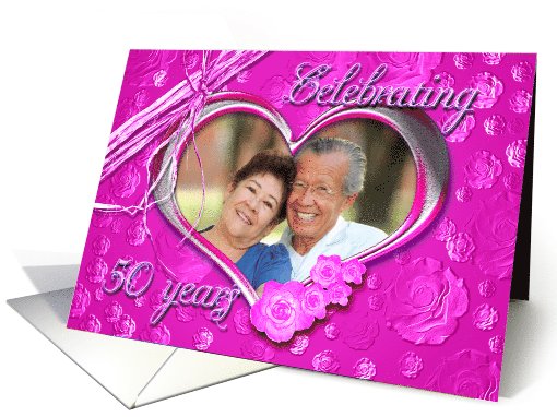 50th Wedding Anniversary photo card on pink background card (1010001)