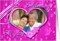 50th Wedding Anniversary photo card on pink background card