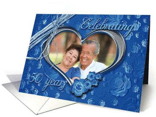 50th Wedding Anniversary photo card on blue background card (1010007)