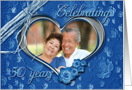 50th Wedding Anniversary photo card on blue background card