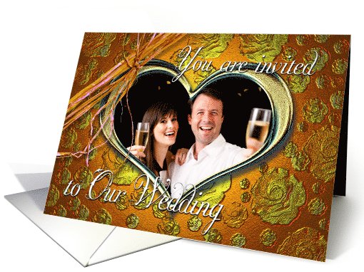 Wedding Invitation photo card on golden background card (1010009)