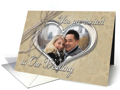 Wedding Invitation photo card with heart shaped metallic frame card