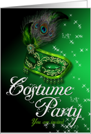 Costume party invitation with green Venetian mask card