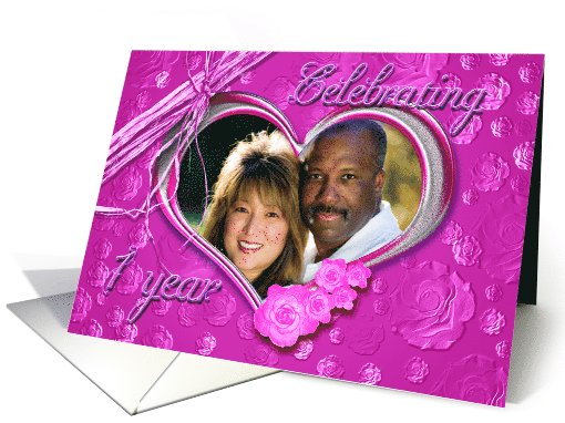 1st Wedding Anniversary photo card on pink background card (1011625)