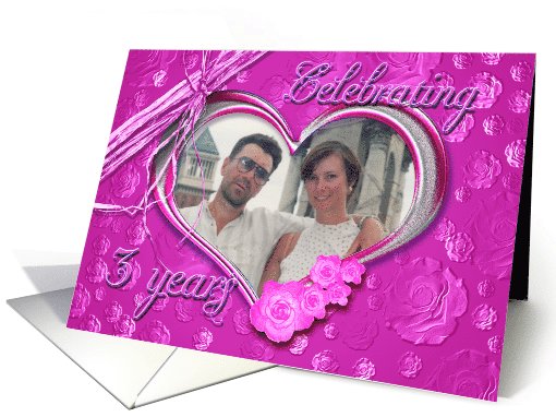 3rd Wedding Anniversary photo card on pink background card (1011639)