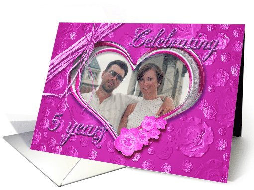 5th Wedding Anniversary photo card on pink background card (1011643)
