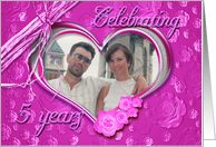 5th Wedding Anniversary photo card on pink background card