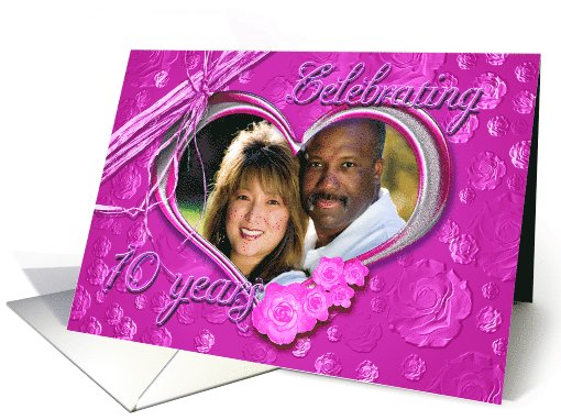 10th Wedding Anniversary photo card on pink background card (1011645)