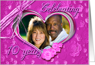 10th Wedding Anniversary photo card on pink background card