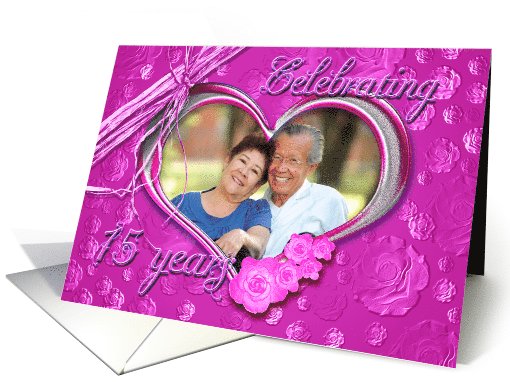 15th Wedding Anniversary photo card on pink background card (1011647)