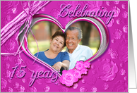 15th Wedding Anniversary photo card on pink background card