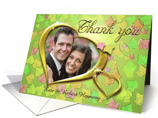 Wedding Thank you photo card with hearts and leaves card (1011657)