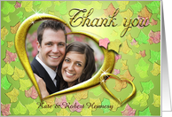 Wedding Thank you photo card with hearts and leaves card