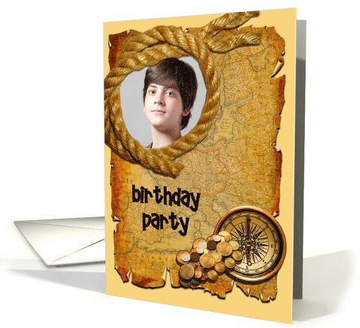 Old Map and Compass Pirate Party photo card (1013721)