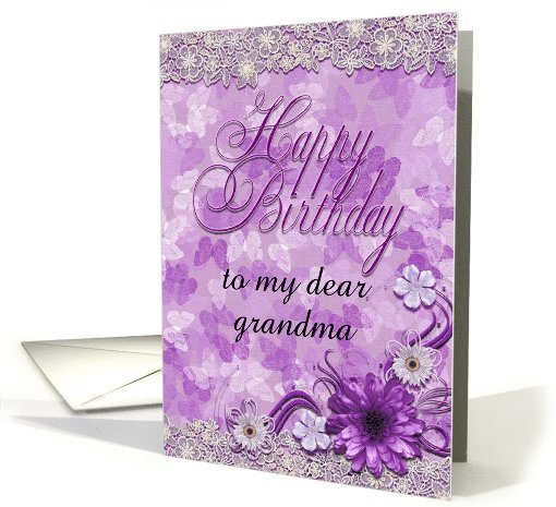 Purple Butterflies and flowers Birthday card (1014753)