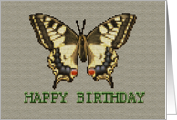 Digital Cross stitched butterfly on canvas Birthday card