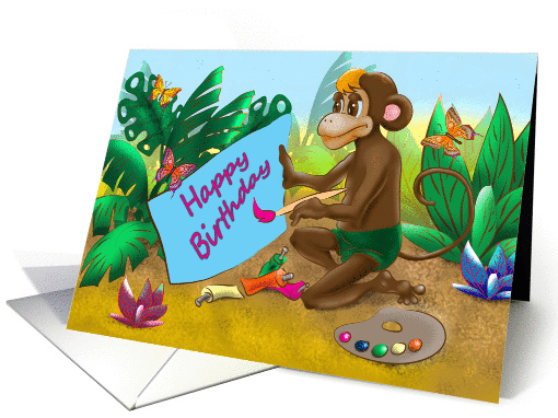 Little monkey paints a Birthday card (1023861)