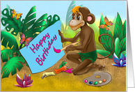 Little monkey paints a Birthday card