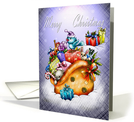 A sack of toys Merry Christmas with cute bluebird card (995379)
