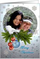 Christmas photo card framed on silver background card