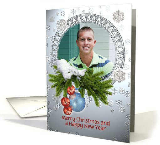 Christmas photo card framed on silver background card (995423)