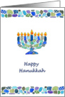 Hanukkah Mosaic Style Menorah  Happy Hanukkah Card