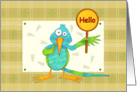 Hummingbird Holding Hello Sign - Hello Card