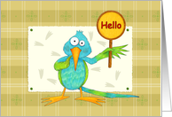 Hummingbird Holding Hello Sign - Hello Card
