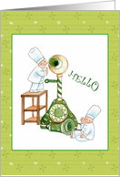 Tiny Chefs Are Talking On the Phone - Hello Card