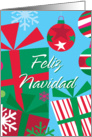Feliz Navidad, Merry Christmas Spanish, Ornaments and Presents card