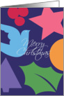 Merry Christmas icons: Star, Dove, Holly, Tree and Berries card