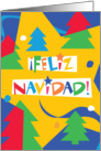 Feliz Navidad-Merry Christmas Spanish Trees, Stars And Snow card