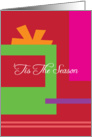 Tis The Season Abstract Green Color Gift Box with Orange Color Bow card