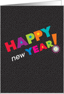 Happy New Year Lettering With Stars and Black Confetti Background card