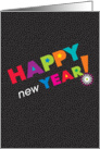 Happy New Year Lettering With Stars and Black Confetti Background card