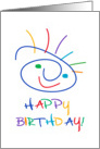 Happy Birthday Loose Face Line Drawing In Bright Colors card
