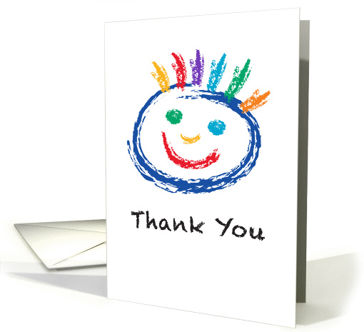 Thank You Happy Colorful Face rendered in Chalk or Crayon card