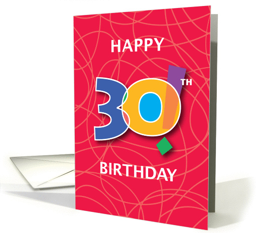 30th Birthday, Bright Bold Numbers with String Background card
