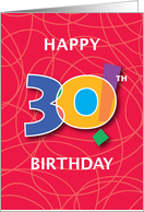 30th Birthday, Bright Bold Numbers with String Background card